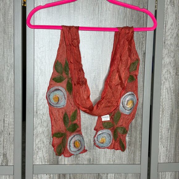 Artsy Handmade Scarf Felt and Organic Fabric Art to Wear Boho Made in Turkey - Picture 1 of 6